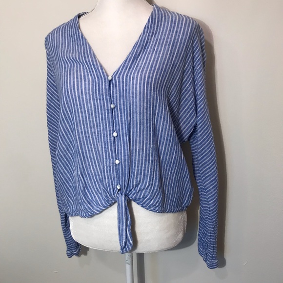 Rails Sloane Azure Stripe Button Down Tie Front Light Blue White Large - Picture 16 of 16
